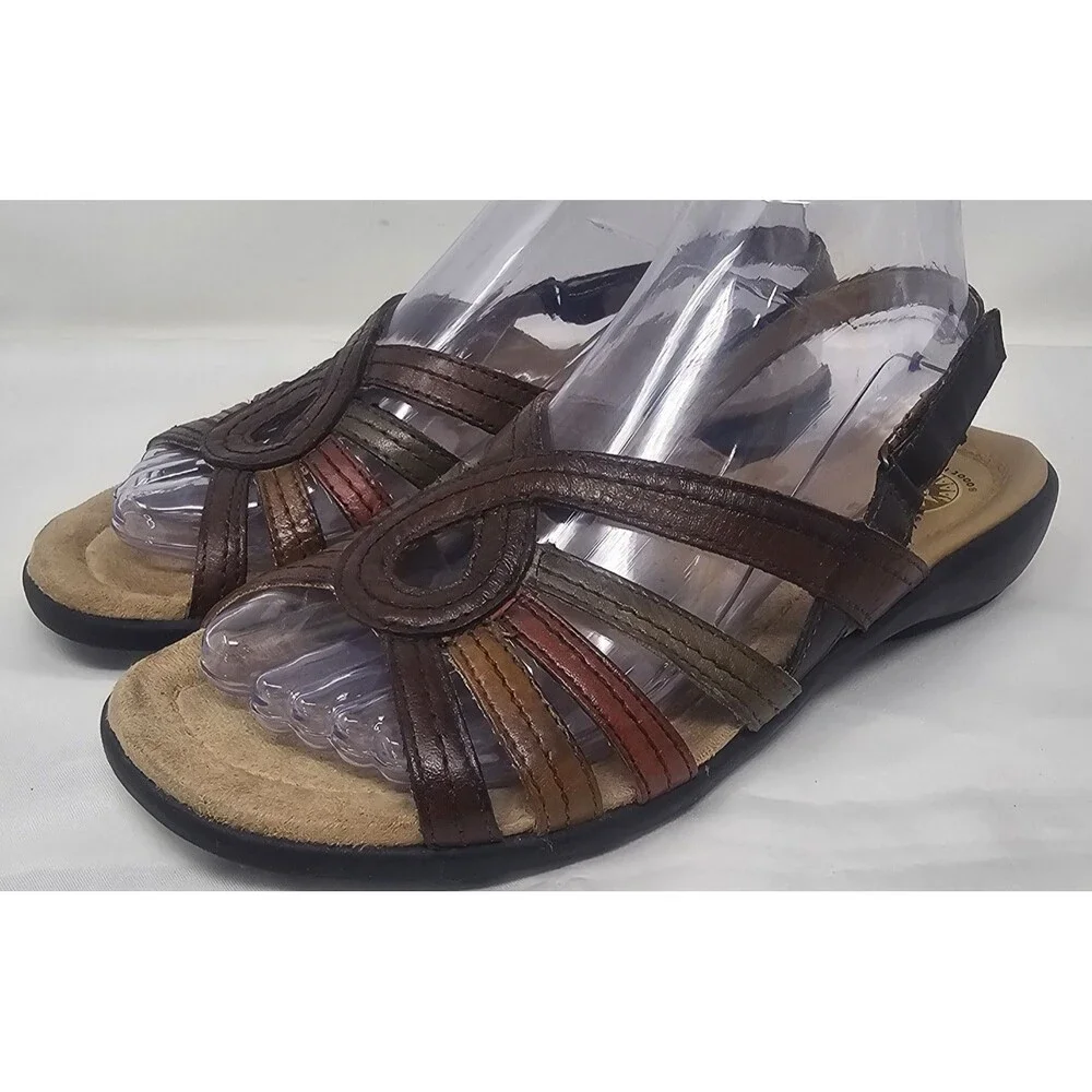 Earth Spirit Carlisle Brown Leather Sandal Sz 7.5 Open Toe Gelron 2000 Classic - Picture 1 of 12